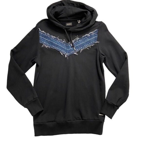 Other - Diesel black hoodie sweatshirt 100% cotton black denim insert long sleeves Small
